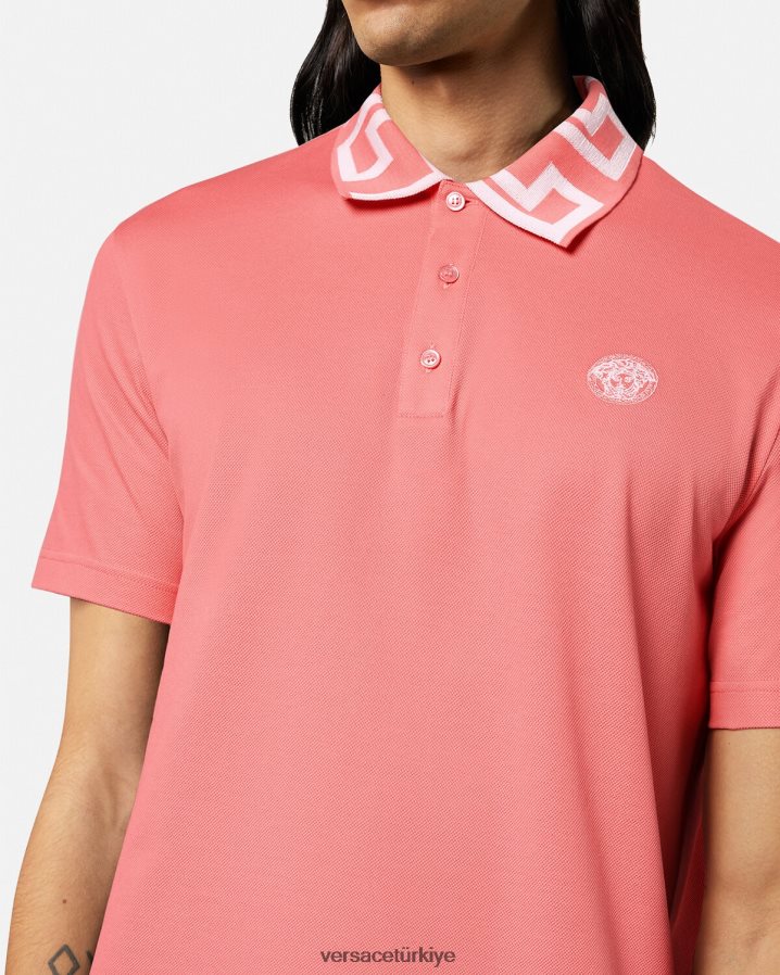 Versace medusa greca polo gömlek erkekler pembe Giyim B0HHR81357