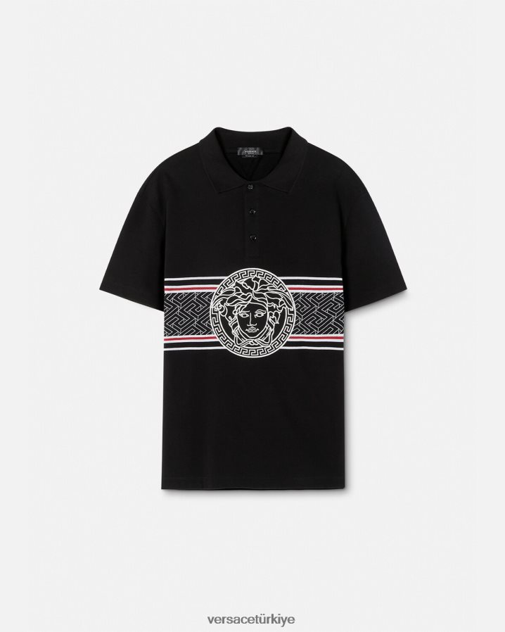 Versace medusa işlemeli polo gömlek erkekler siyah Giyim B0HHR81395