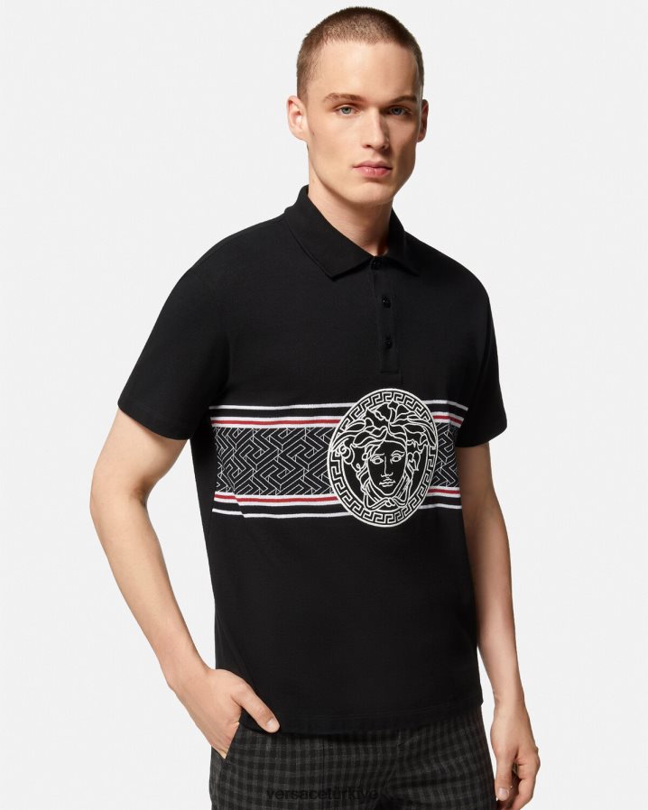Versace medusa işlemeli polo gömlek erkekler siyah Giyim B0HHR81395