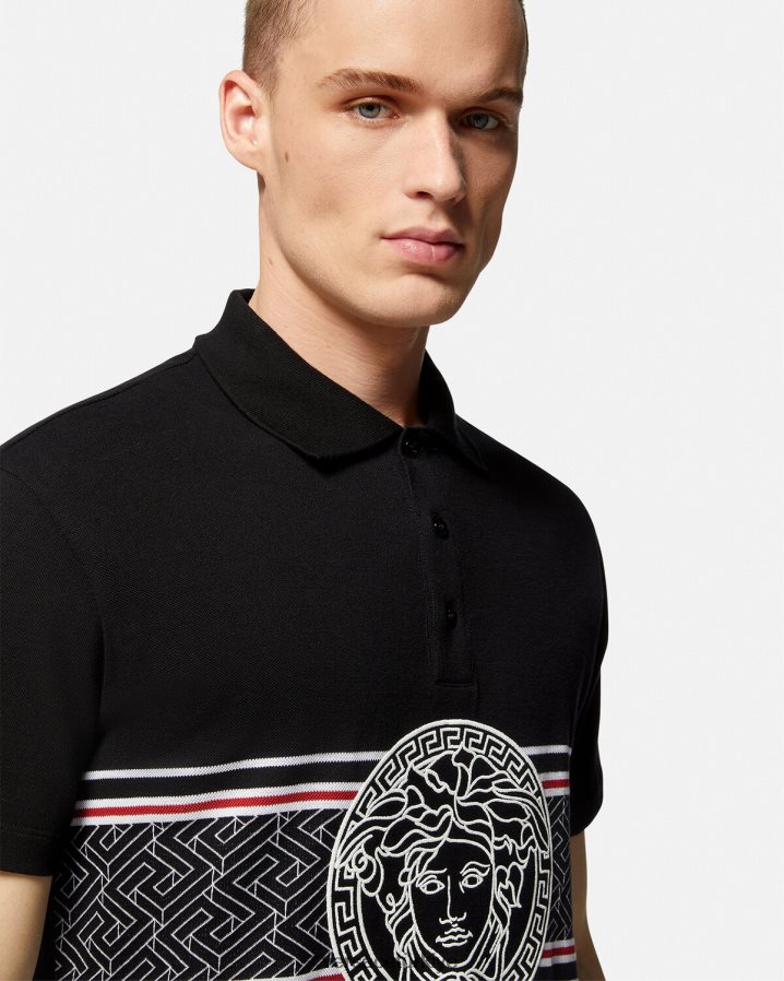 Versace medusa işlemeli polo gömlek erkekler siyah Giyim B0HHR81395