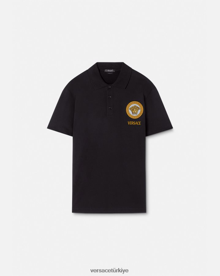 Versace medusa işlemeli polo gömlek erkekler siyah Giyim B0HHR81398