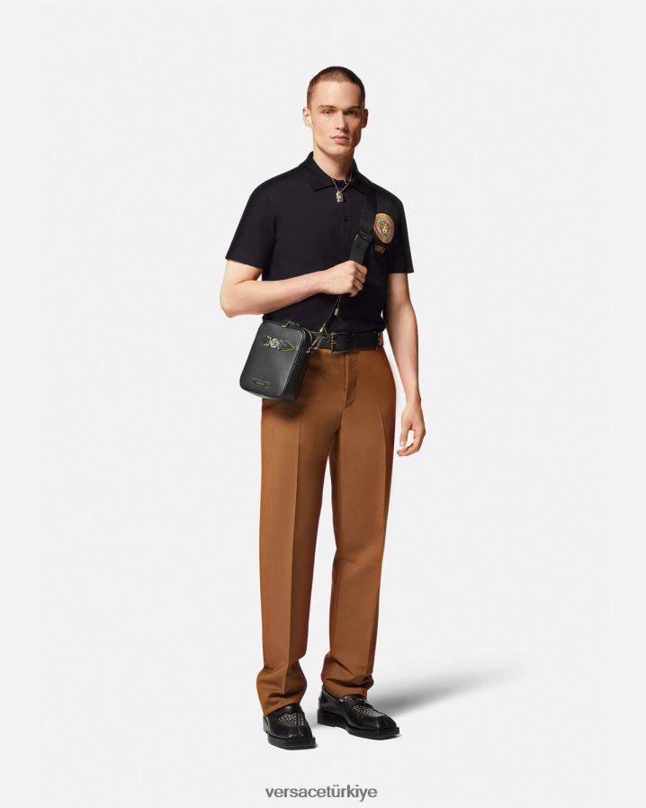 Versace medusa işlemeli polo gömlek erkekler siyah Giyim B0HHR81398