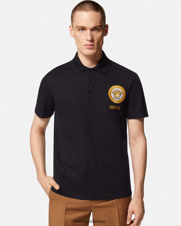 Versace medusa işlemeli polo gömlek erkekler siyah Giyim B0HHR81398