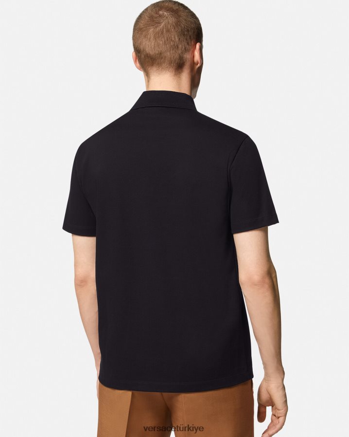 Versace medusa işlemeli polo gömlek erkekler siyah Giyim B0HHR81398