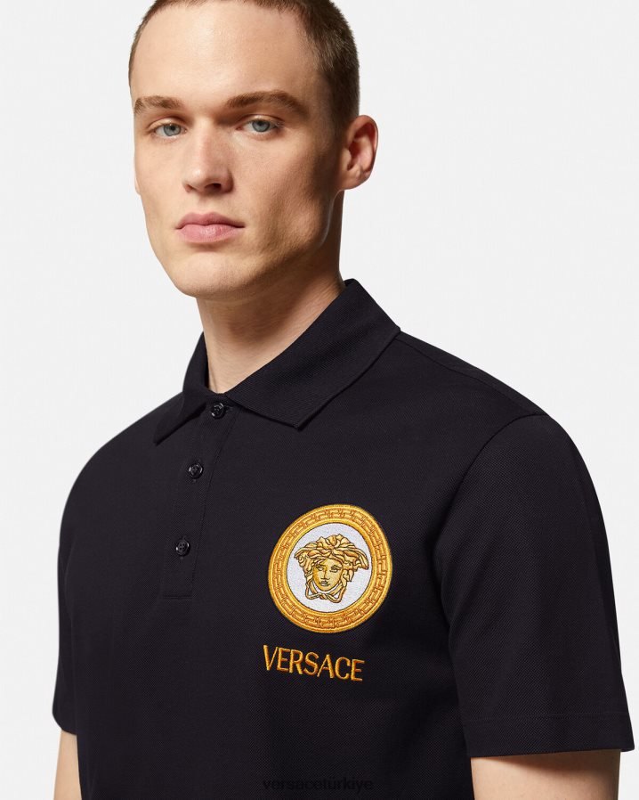 Versace medusa işlemeli polo gömlek erkekler siyah Giyim B0HHR81398