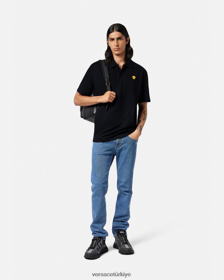 Versace medusa kısa kollu polo gömlek erkekler siyah Giyim B0HHR81373