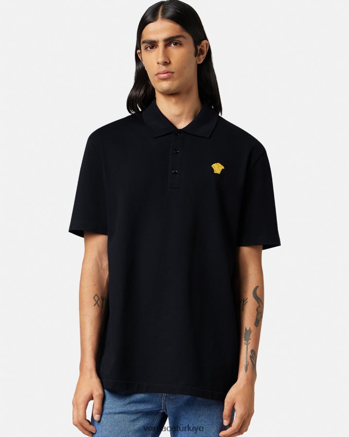 Versace medusa kısa kollu polo gömlek erkekler siyah Giyim B0HHR81373