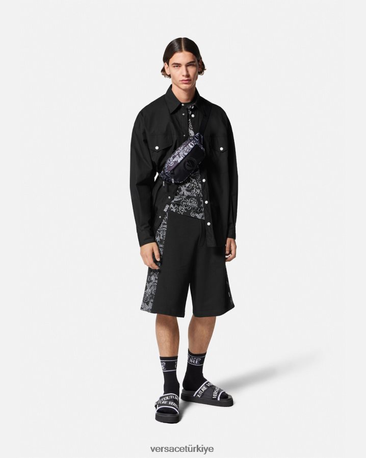 Versace parça numarası logolu gömlek erkekler siyah Giyim B0HHR82401