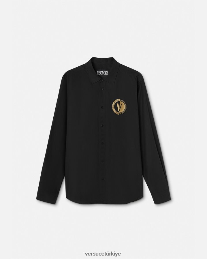 Versace v amblemli gömlek erkekler siyah altın Giyim B0HHR82402