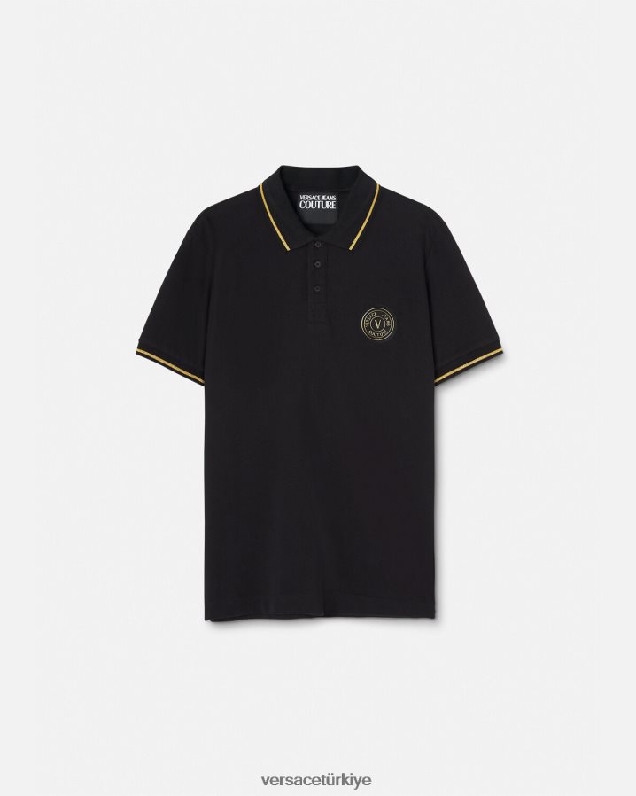 Versace v amblemli polo gömlek erkekler siyah altın Giyim B0HHR82363