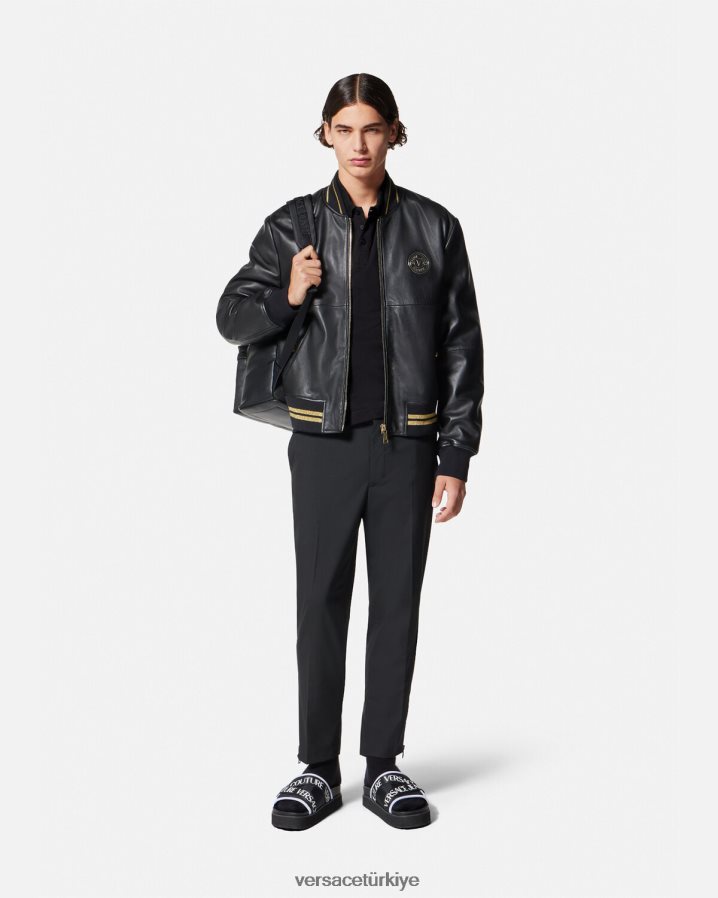 Versace v amblemli polo gömlek erkekler siyah altın Giyim B0HHR82363