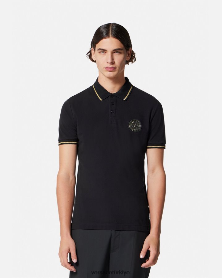 Versace v amblemli polo gömlek erkekler siyah altın Giyim B0HHR82363