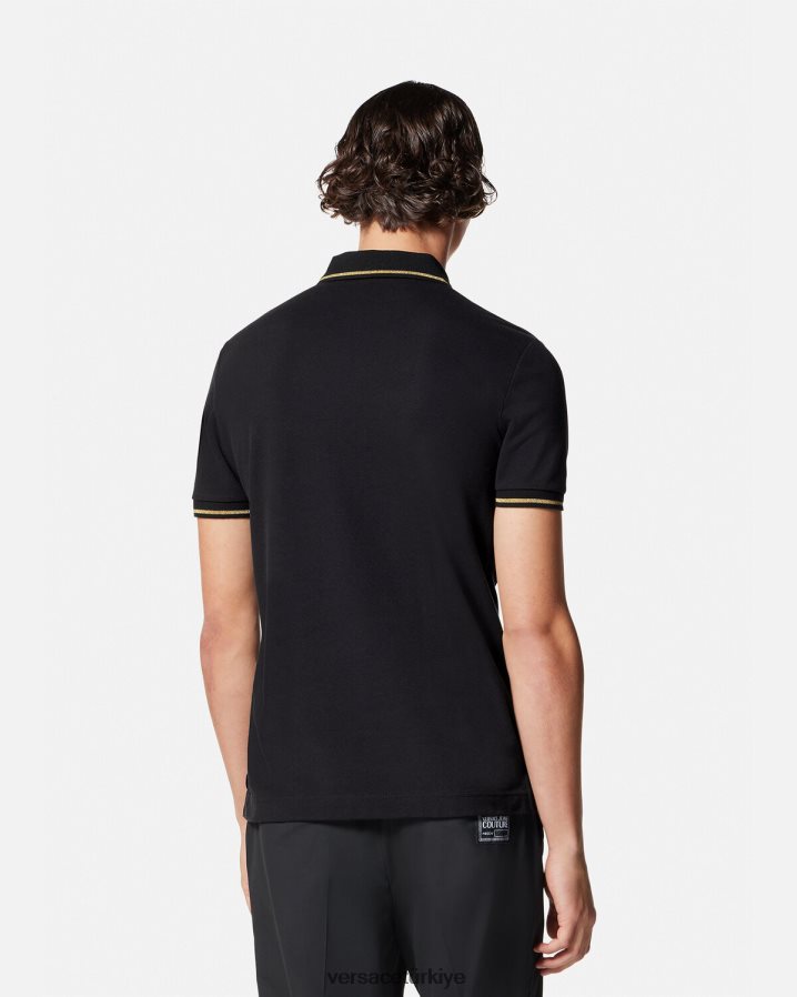 Versace v amblemli polo gömlek erkekler siyah altın Giyim B0HHR82363