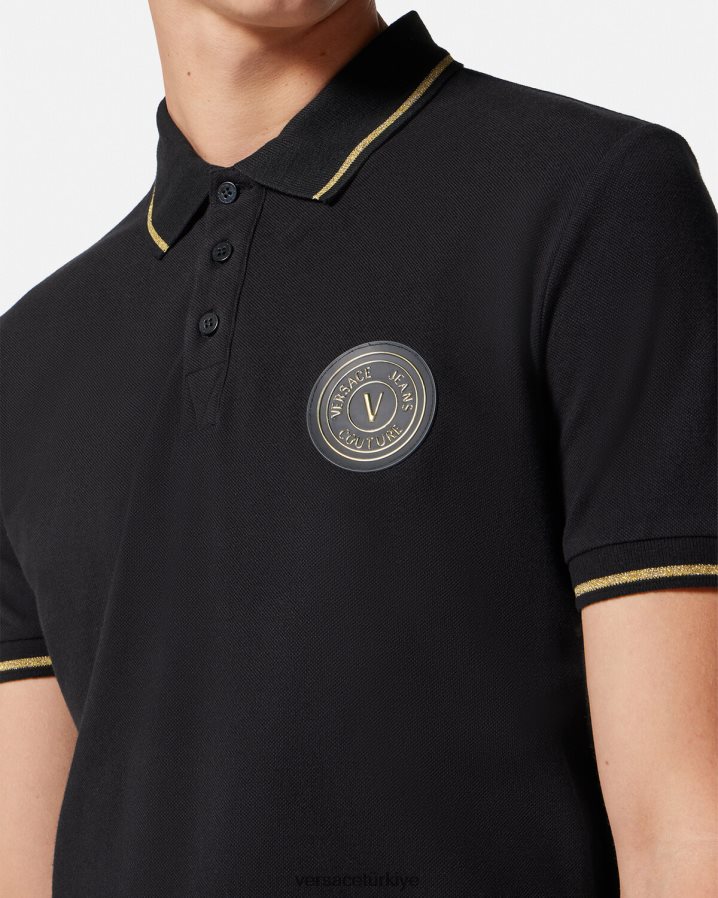 Versace v amblemli polo gömlek erkekler siyah altın Giyim B0HHR82363