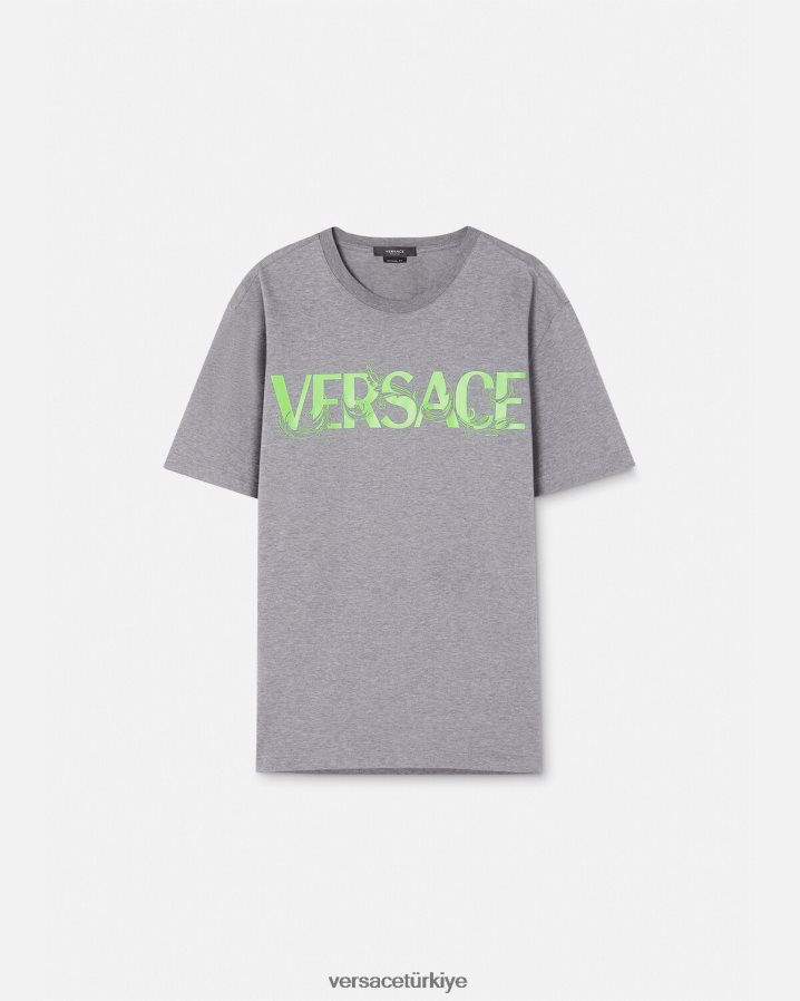 Versace barok işlemeli logolu tişört erkekler gri Giyim B0HHR81410