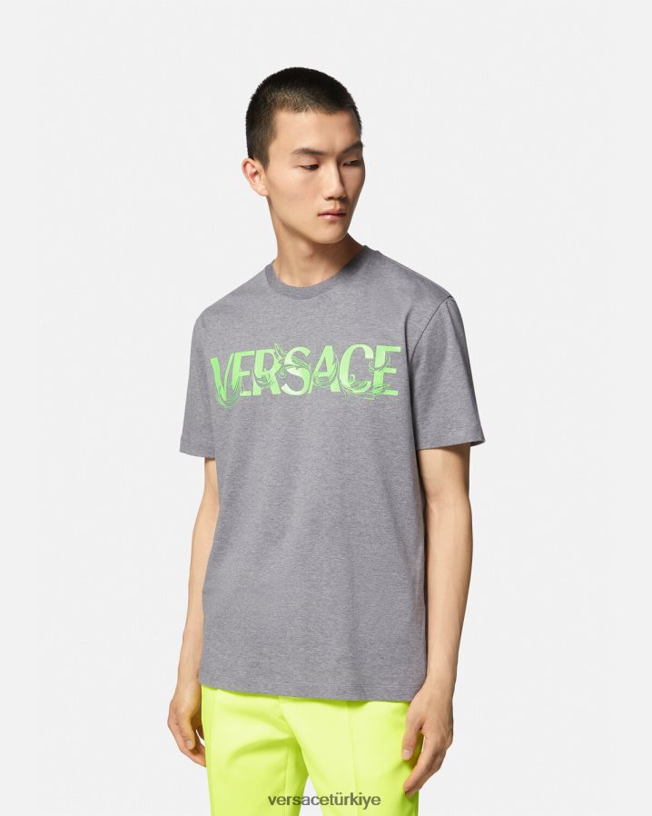 Versace barok işlemeli logolu tişört erkekler gri Giyim B0HHR81410