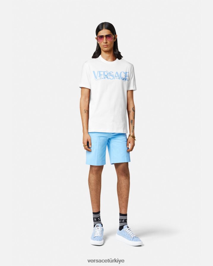 Versace barok siluet logolu tişört erkekler beyaz Giyim B0HHR81366