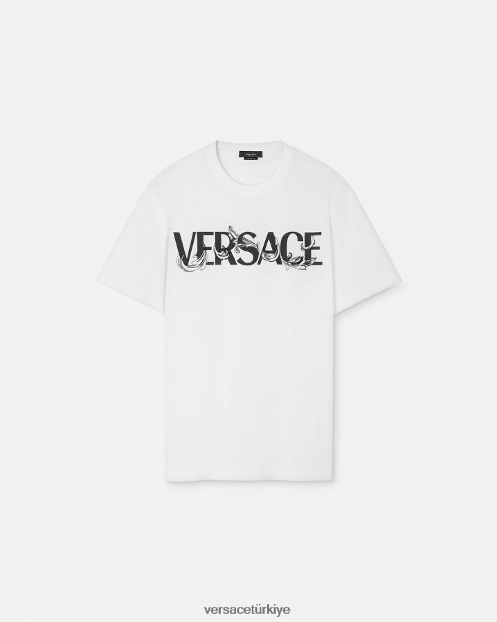 Versace barok siluet logolu tişört erkekler beyaz Giyim B0HHR81379