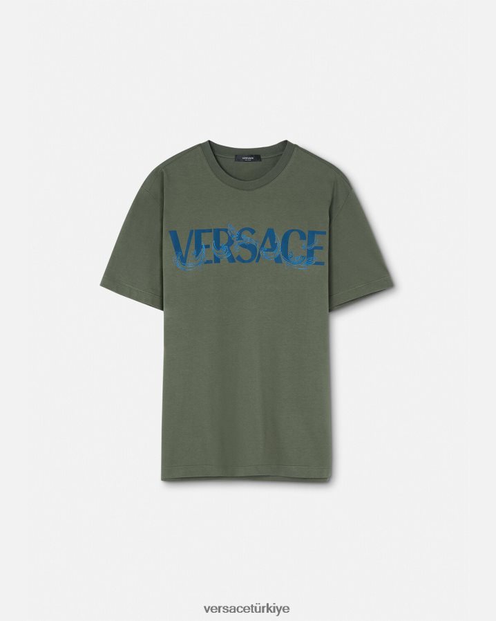 Versace barok siluet logolu tişört erkekler yeşil Giyim B0HHR81368