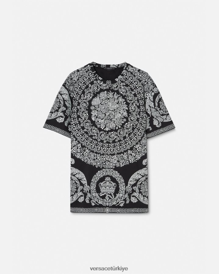 Versace barok siluet tişört erkekler siyah Giyim B0HHR81392