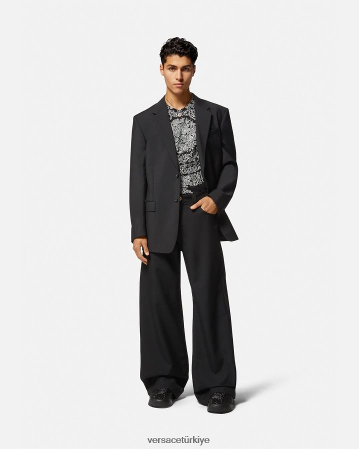 Versace barok siluet tişört erkekler siyah Giyim B0HHR81392