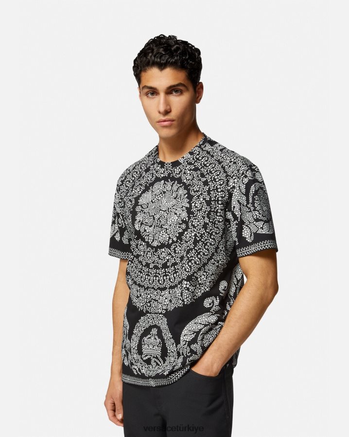 Versace barok siluet tişört erkekler siyah Giyim B0HHR81392
