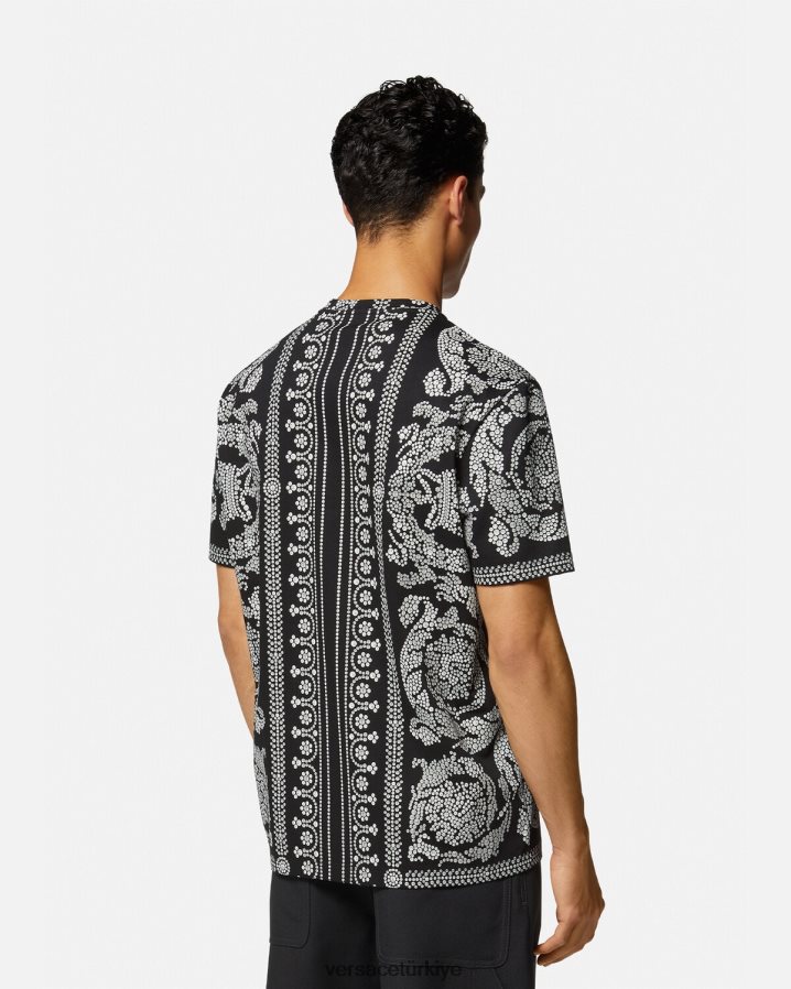 Versace barok siluet tişört erkekler siyah Giyim B0HHR81392