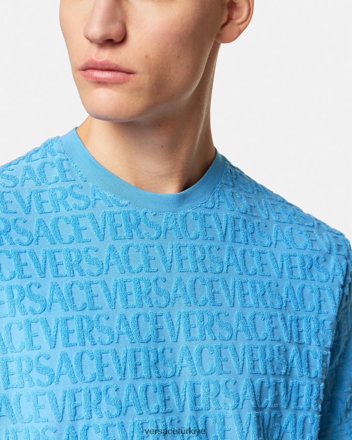 Versace boydan boya havlu tişört erkekler açık mavi Giyim B0HHR81352