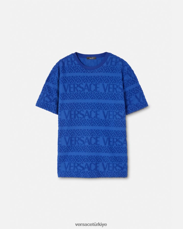Versace boydan boya havlu tişört erkekler mavi Giyim B0HHR81407