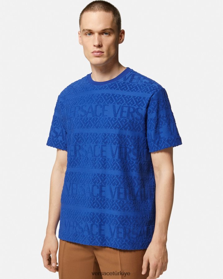 Versace boydan boya havlu tişört erkekler mavi Giyim B0HHR81407