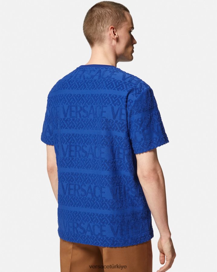 Versace boydan boya havlu tişört erkekler mavi Giyim B0HHR81407