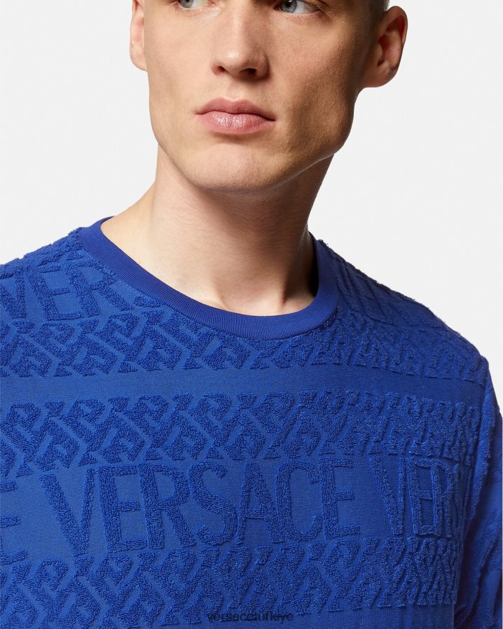 Versace boydan boya havlu tişört erkekler mavi Giyim B0HHR81407