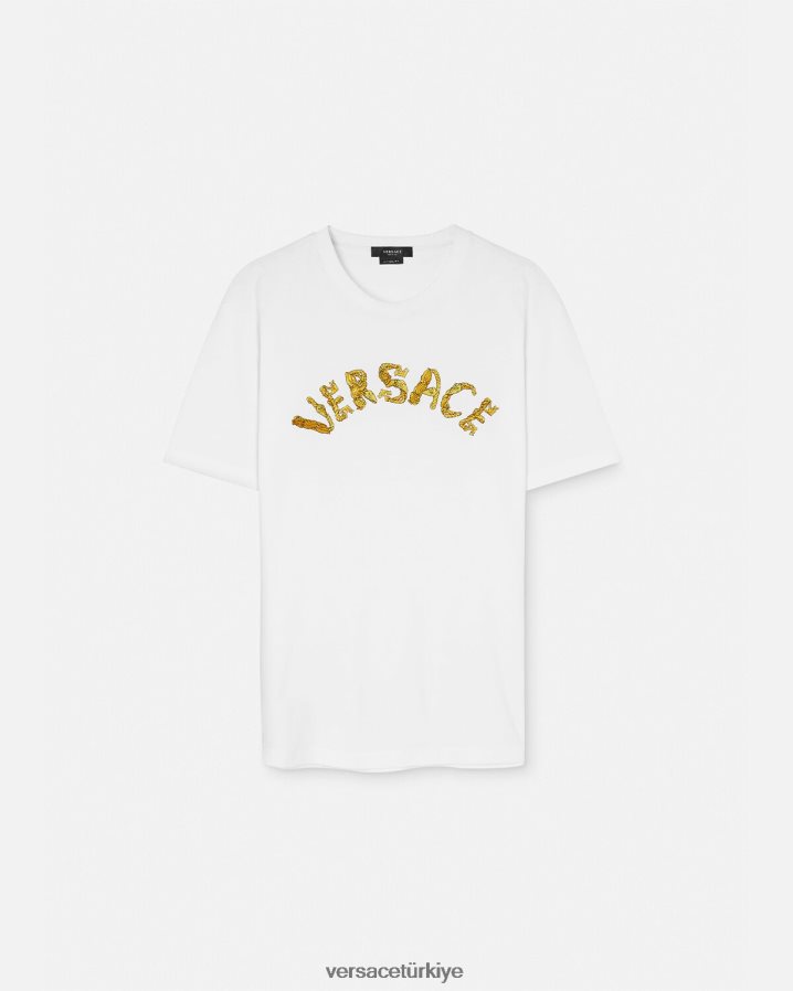 Versace deniz kabuğu barok logolu tişört erkekler beyaz Giyim B0HHR81360