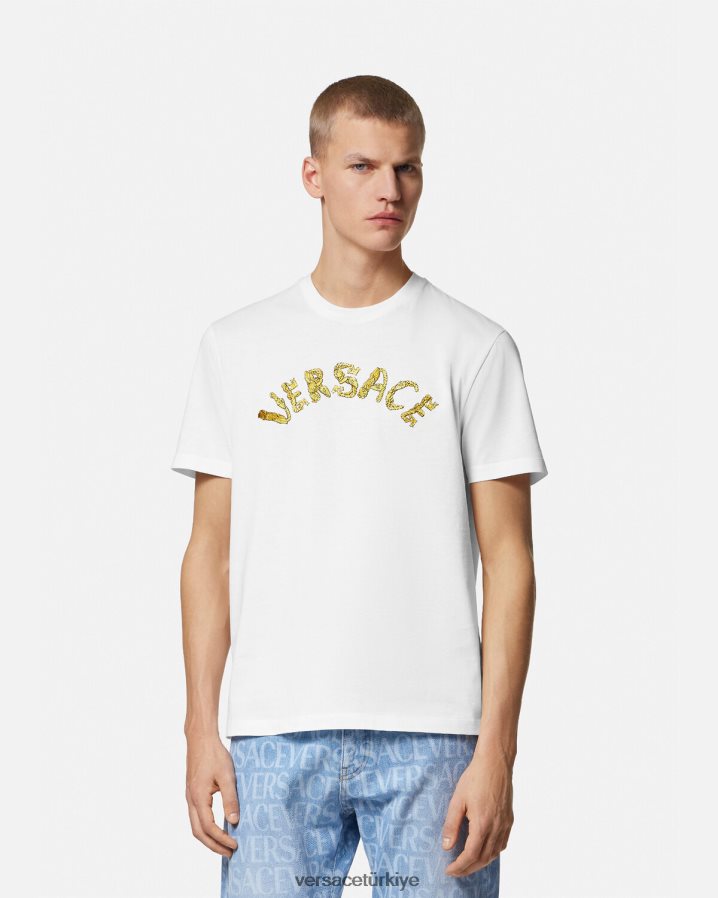 Versace deniz kabuğu barok logolu tişört erkekler beyaz Giyim B0HHR81360