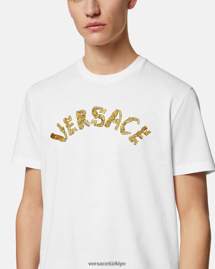 Versace deniz kabuğu barok logolu tişört erkekler beyaz Giyim B0HHR81360