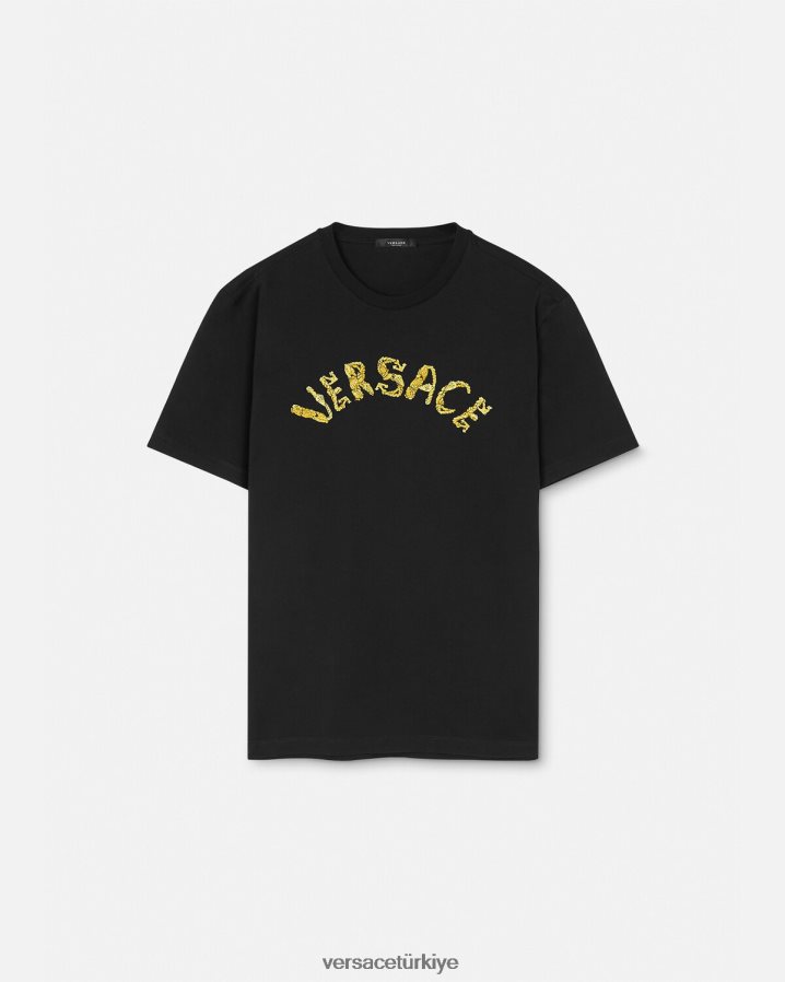 Versace deniz kabuğu barok logolu tişört erkekler siyah Giyim B0HHR81359