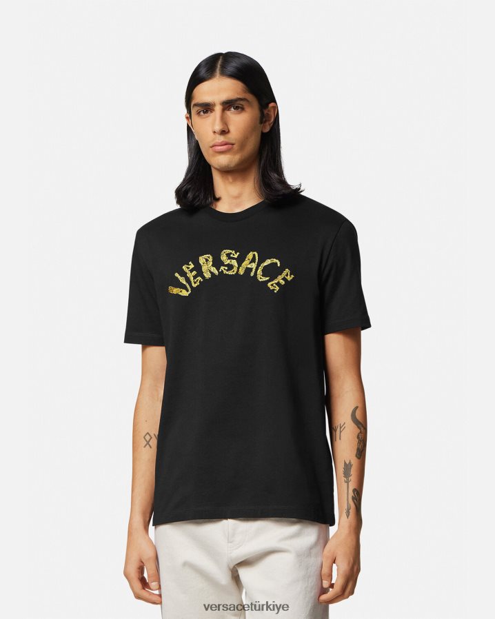 Versace deniz kabuğu barok logolu tişört erkekler siyah Giyim B0HHR81359