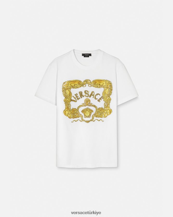 Versace deniz kabuğu işlemeli barok tişört erkekler beyaz Giyim B0HHR81364