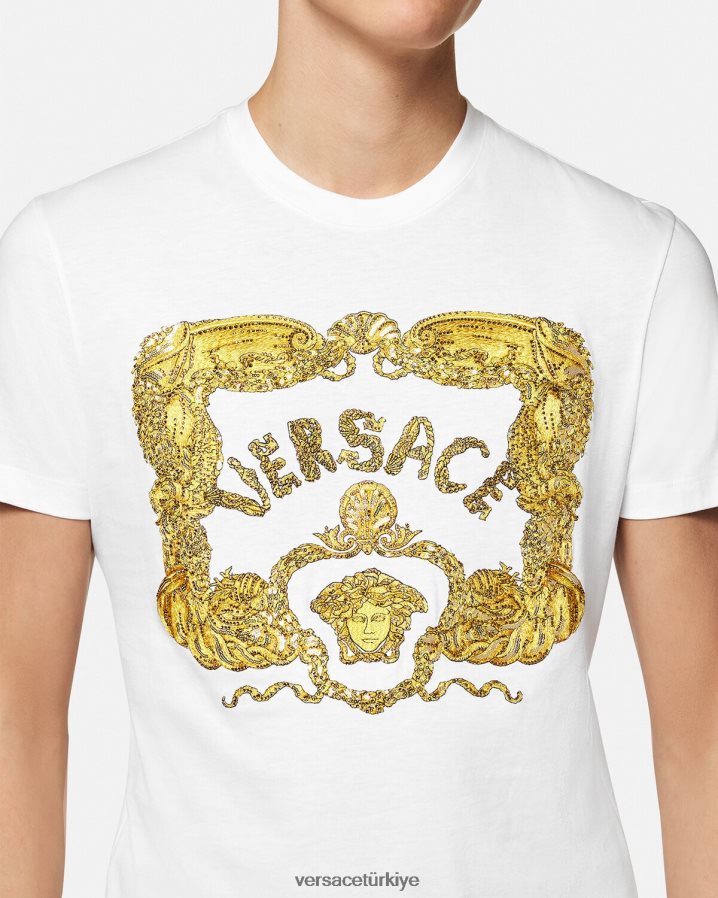 Versace deniz kabuğu işlemeli barok tişört erkekler beyaz Giyim B0HHR81364