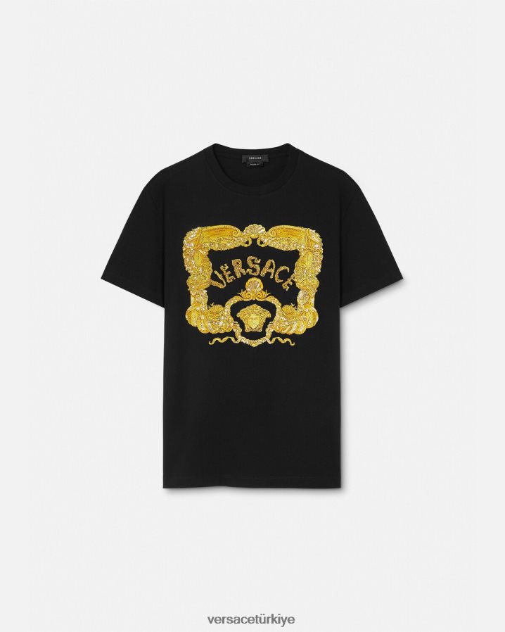 Versace deniz kabuğu işlemeli barok tişört erkekler siyah Giyim B0HHR81363