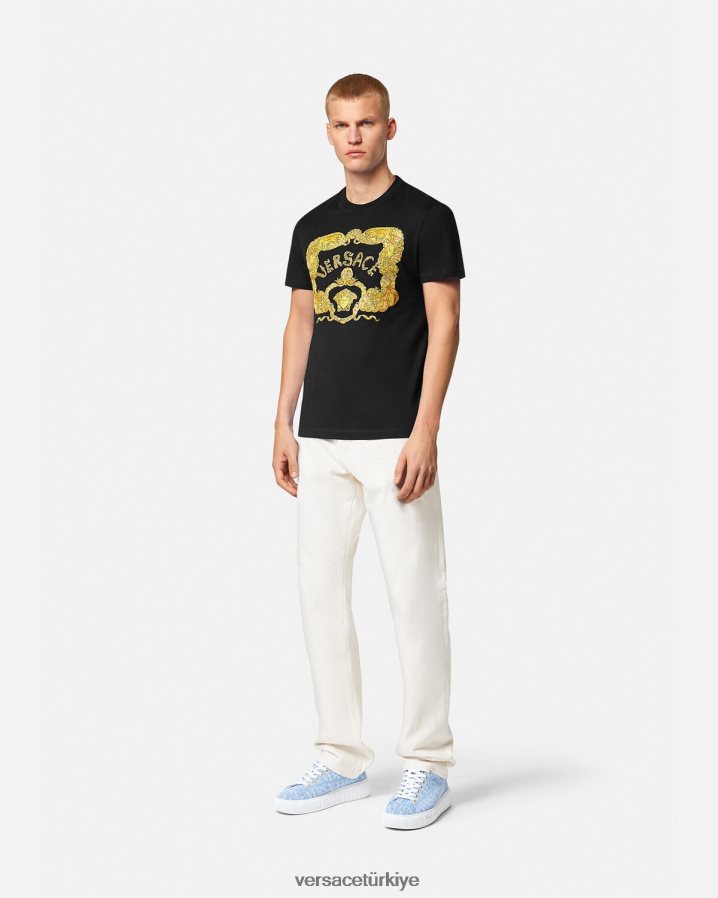 Versace deniz kabuğu işlemeli barok tişört erkekler siyah Giyim B0HHR81363