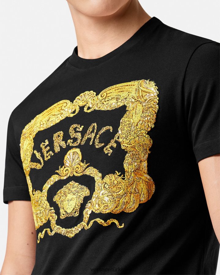 Versace deniz kabuğu işlemeli barok tişört erkekler siyah Giyim B0HHR81363