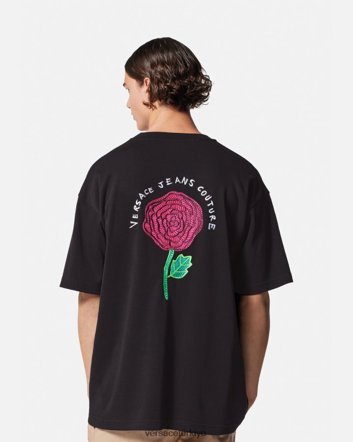 Versace gül logolu tişört erkekler siyah Giyim B0HHR82372