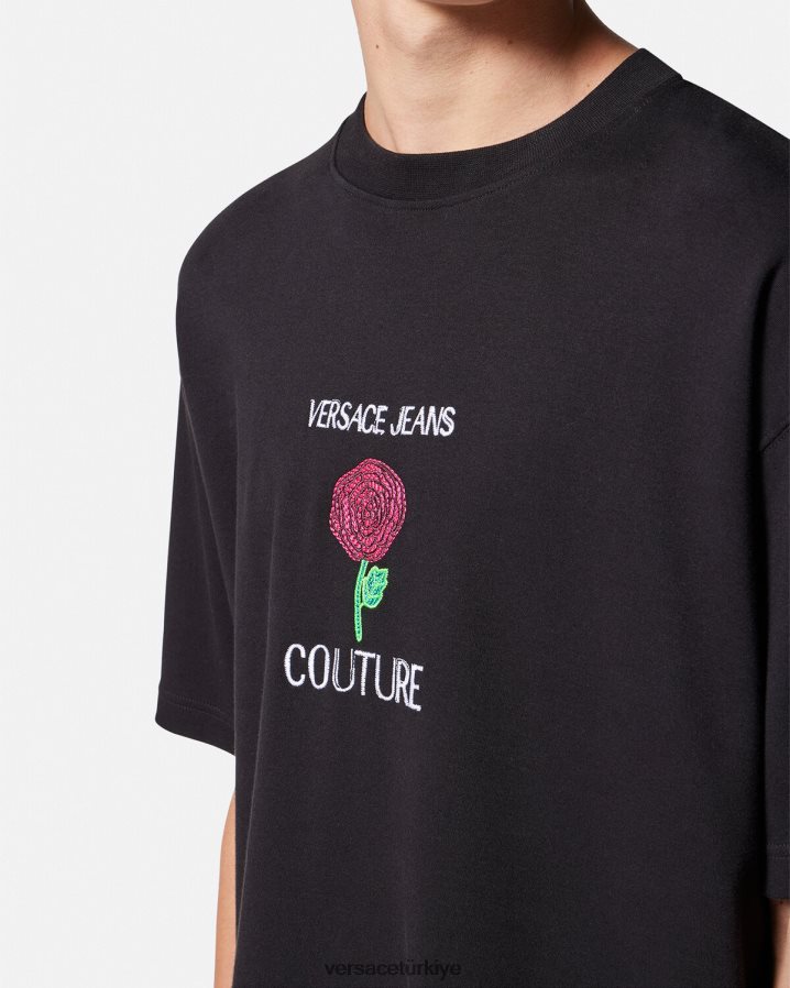 Versace gül logolu tişört erkekler siyah Giyim B0HHR82372