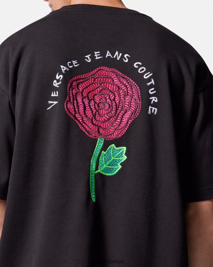 Versace gül logolu tişört erkekler siyah Giyim B0HHR82372
