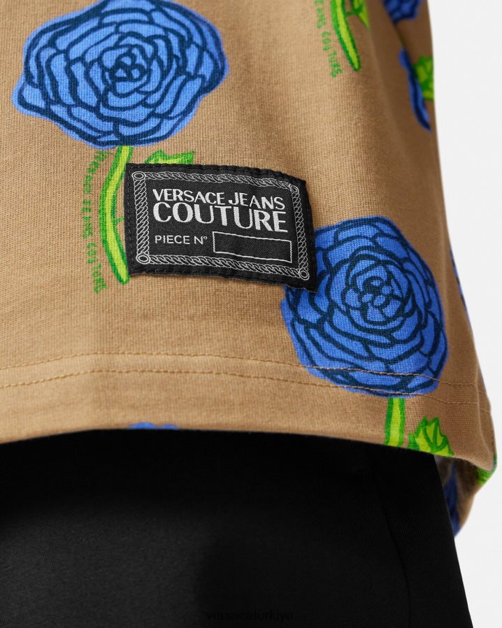 Versace gül tişört erkekler kahverengi Giyim B0HHR82371