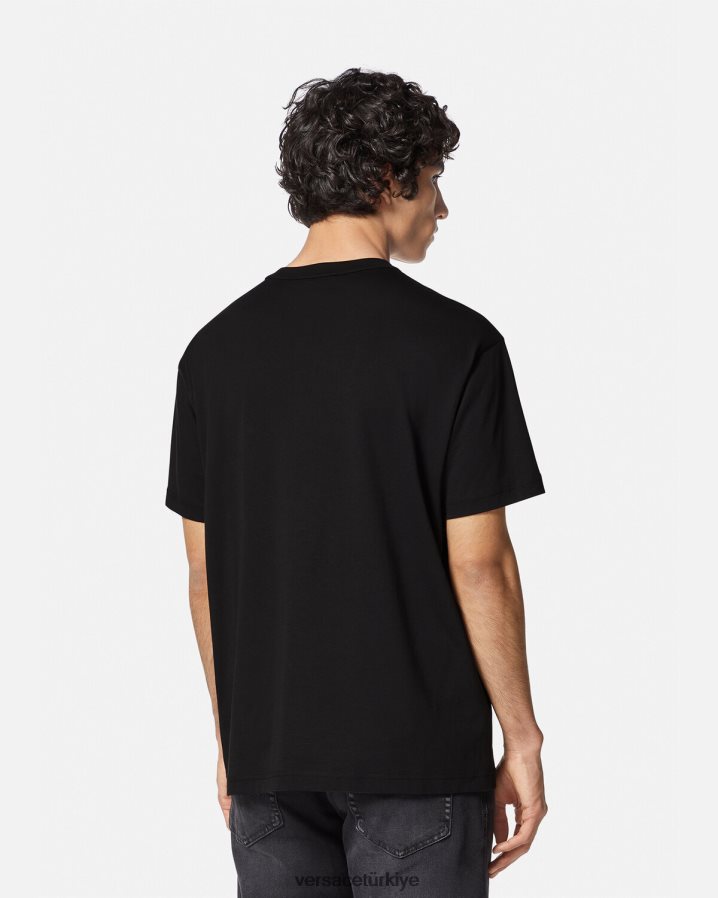 Versace garanti logolu tişört erkekler siyah Giyim B0HHR82368