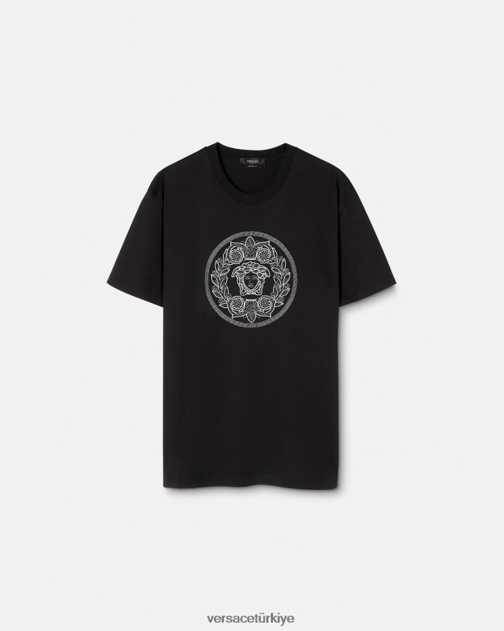 Versace işlemeli medusa tişört erkekler siyah Giyim B0HHR81396