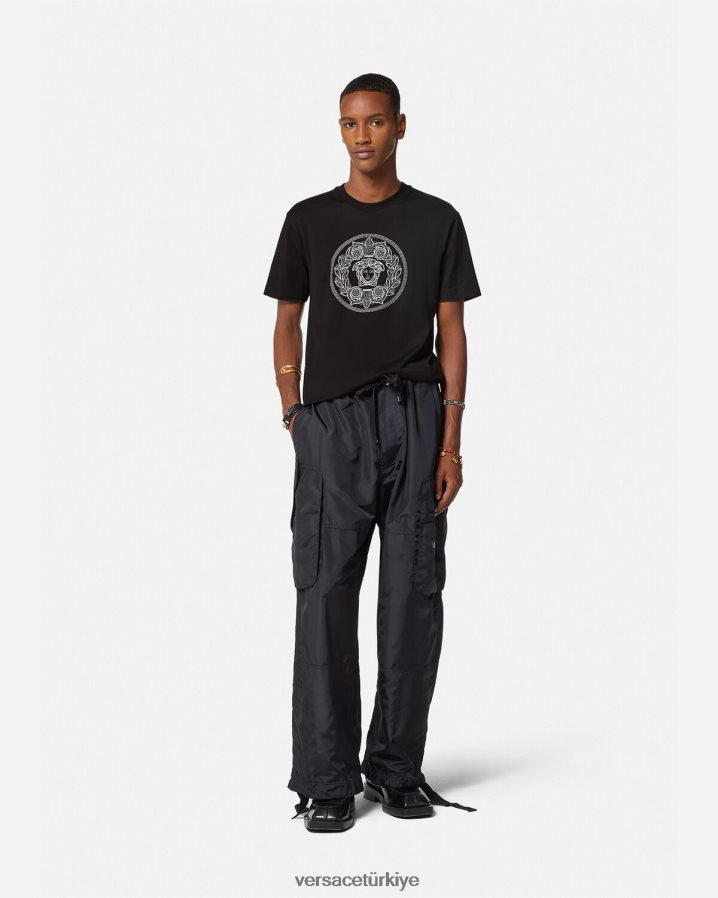 Versace işlemeli medusa tişört erkekler siyah Giyim B0HHR81396