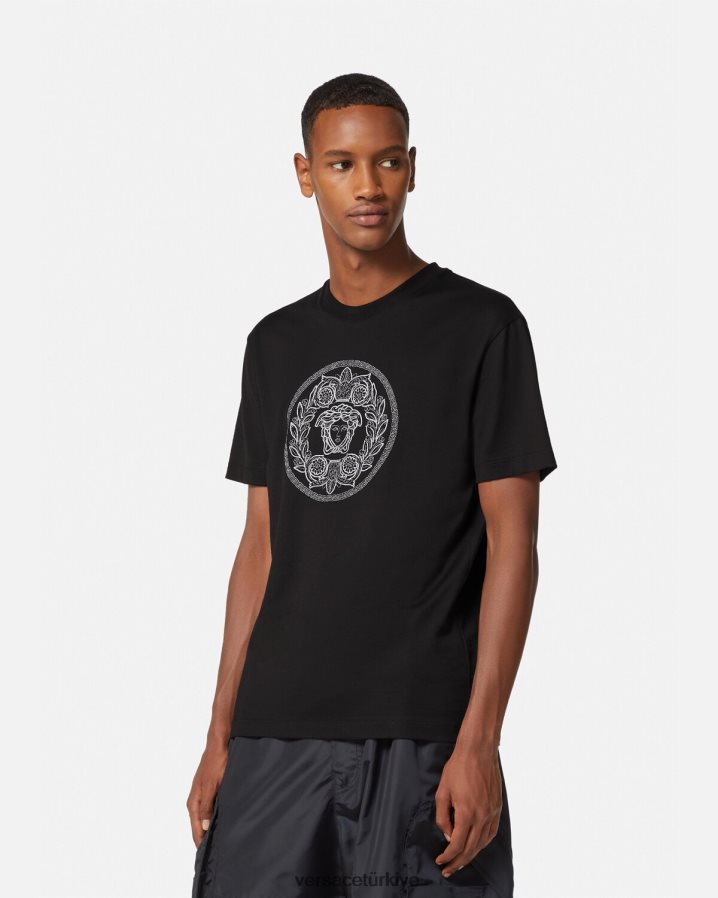 Versace işlemeli medusa tişört erkekler siyah Giyim B0HHR81396